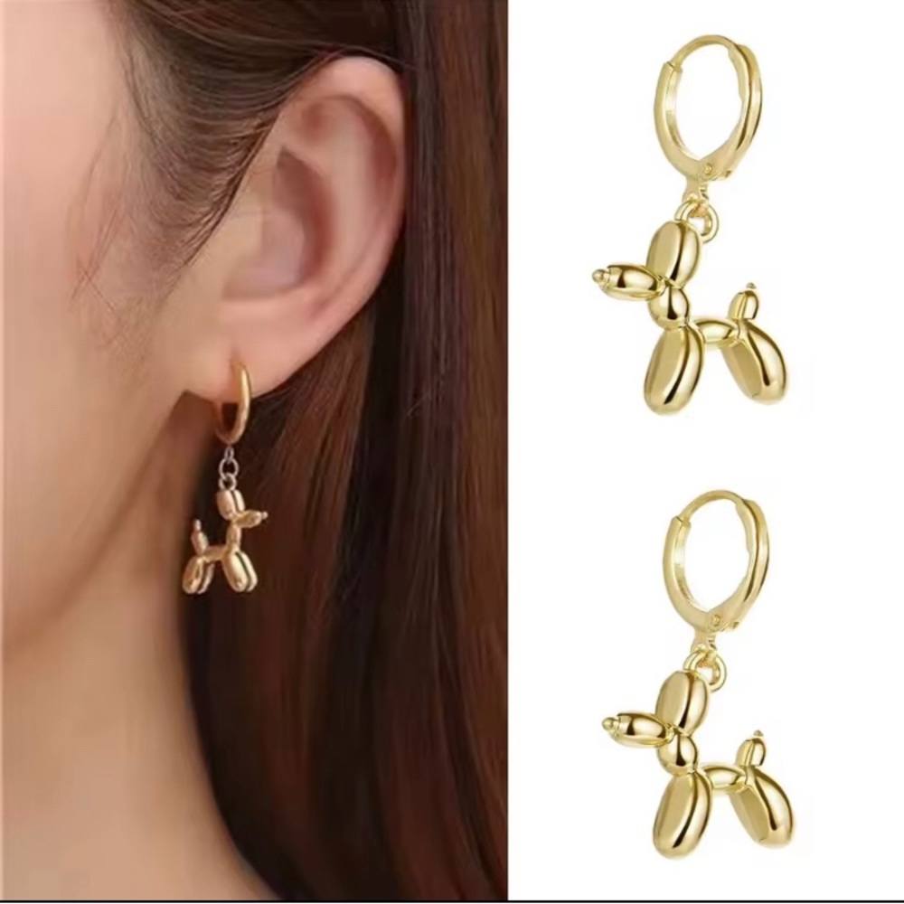 New Gold or Silver Balloon Dog Hoop Huggie Earrings - Women's Fashion Jewelry
